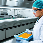 **A professional food scientist** in a clean lab coat and safety glasses, meticulously monitoring an advanced, automated food processing line within a sterile, futuristic facility. The scene highlights innovative non-thermal processing technologies like High-Pressure Processing (HPP) and sophisticated AI-powered computer vision systems for real-time quality control of fresh food products. The environment is gleaming with stainless steel, bright lighting, and an emphasis on cutting-edge hygiene.
    *   **Safety Modifiers:** fully clothed, appropriate attire, professional dress, safe for work, appropriate content, professional, perfect anatomy, correct proportions, natural pose, well-formed hands, proper finger count, natural body proportions, high quality photography.