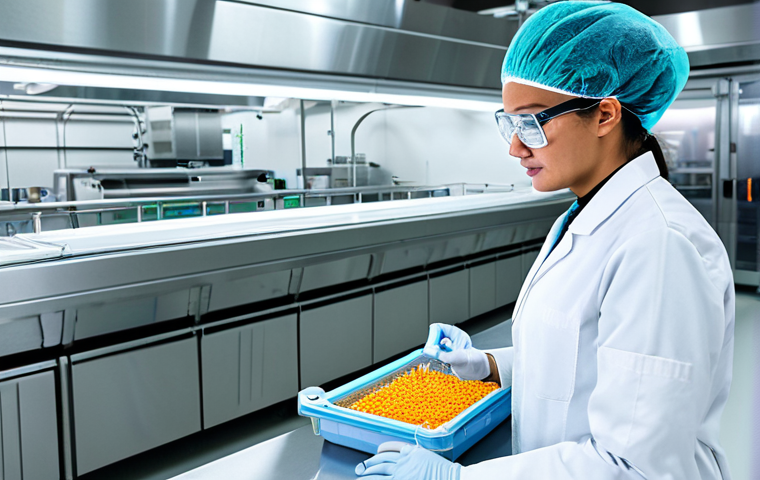 **A professional food scientist** in a clean lab coat and safety glasses, meticulously monitoring an advanced, automated food processing line within a sterile, futuristic facility. The scene highlights innovative non-thermal processing technologies like High-Pressure Processing (HPP) and sophisticated AI-powered computer vision systems for real-time quality control of fresh food products. The environment is gleaming with stainless steel, bright lighting, and an emphasis on cutting-edge hygiene.
    *   **Safety Modifiers:** fully clothed, appropriate attire, professional dress, safe for work, appropriate content, professional, perfect anatomy, correct proportions, natural pose, well-formed hands, proper finger count, natural body proportions, high quality photography.
