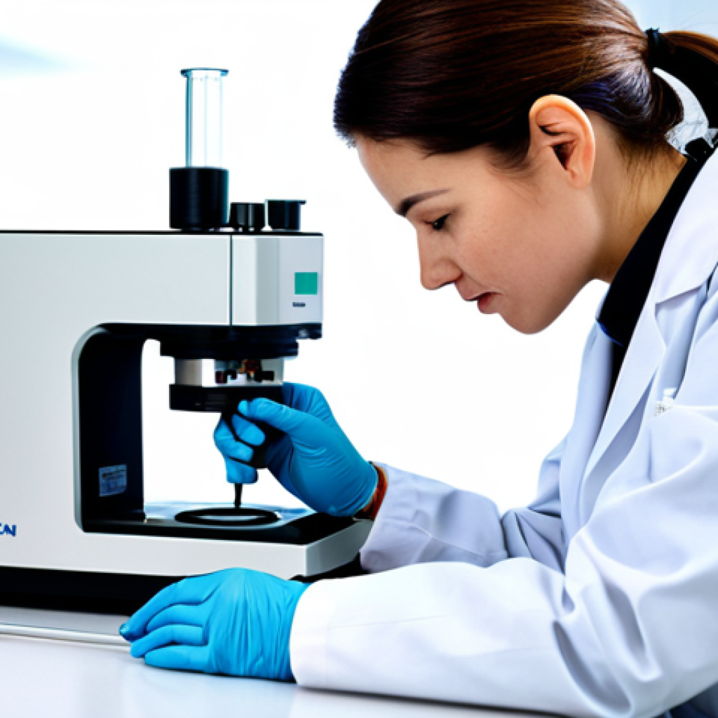 **

"A professional female food scientist in a clean, modern laboratory, fully clothed in appropriate lab attire, examining a sample with advanced nanotechnology equipment, safe for work, perfect anatomy, correct proportions, family-friendly, professional photography, high resolution, detailed focus, modest clothing."

**