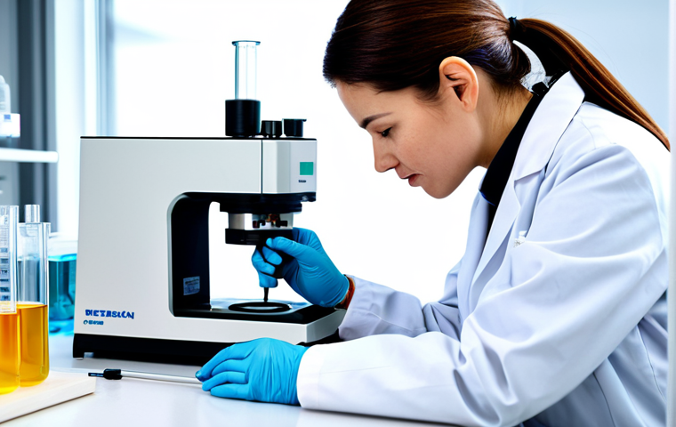 **

"A professional female food scientist in a clean, modern laboratory, fully clothed in appropriate lab attire, examining a sample with advanced nanotechnology equipment, safe for work, perfect anatomy, correct proportions, family-friendly, professional photography, high resolution, detailed focus, modest clothing."

**