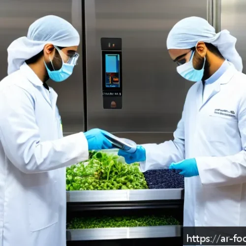 식품 안전을 위한 인공지능 활용 - A high-tech food quality monitoring laboratory in a Middle Eastern setting, featuring advanced AI-po...