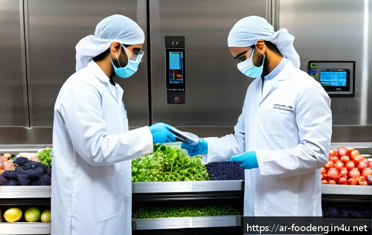 식품 안전을 위한 인공지능 활용 - A high-tech food quality monitoring laboratory in a Middle Eastern setting, featuring advanced AI-po...