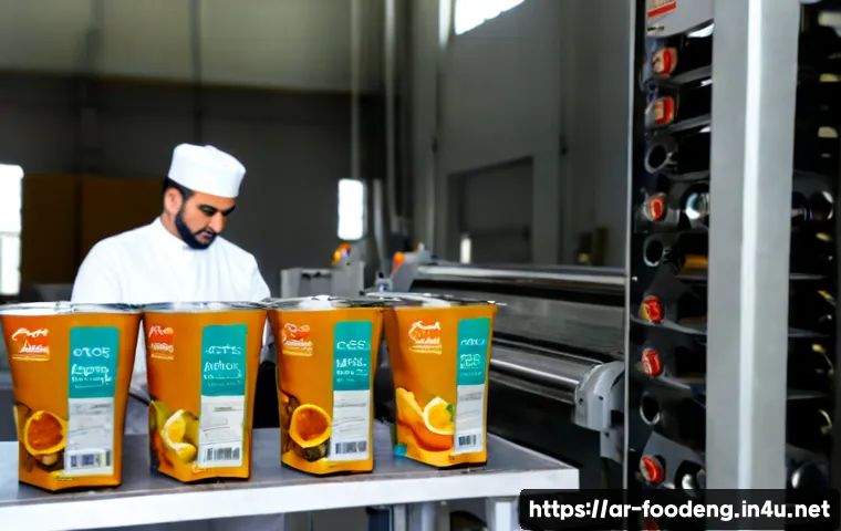 Home 17 식품 포장 인쇄 기술 - Photorealistic modern food packaging printing facility in an Arab Gulf setting, close view of a prec...